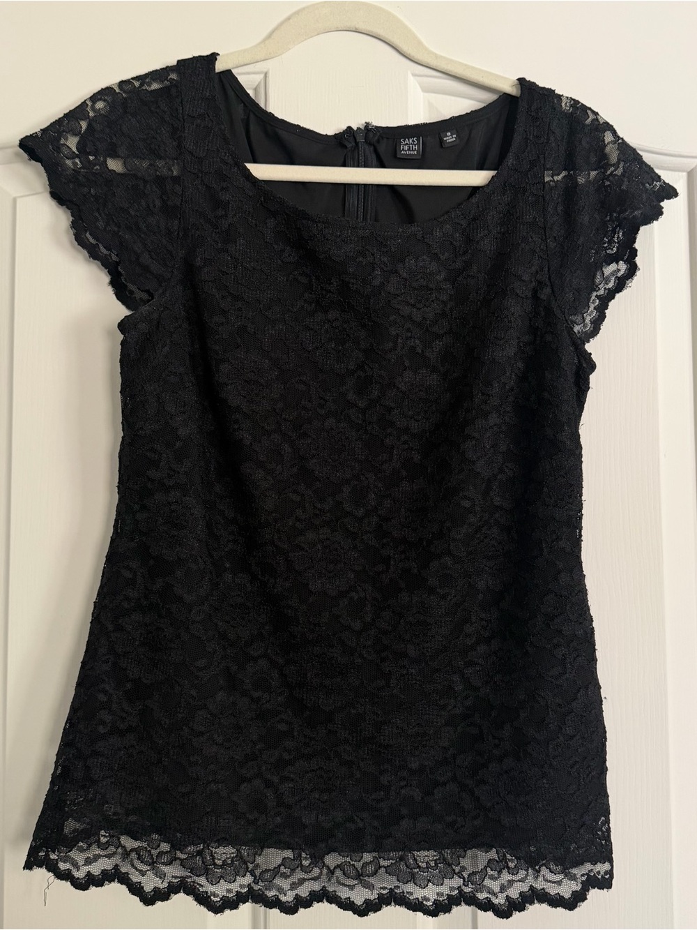 Saks Fifth Avenue Black Floral Lace Blouse Top Sz 8